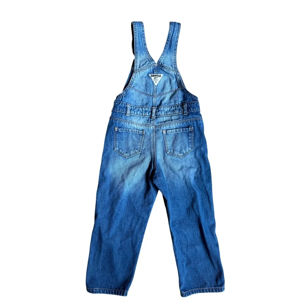 OshKosh B'Gosh Toddler Blue Denim Bib Overalls Medium Wash Straight Leg Size 3T